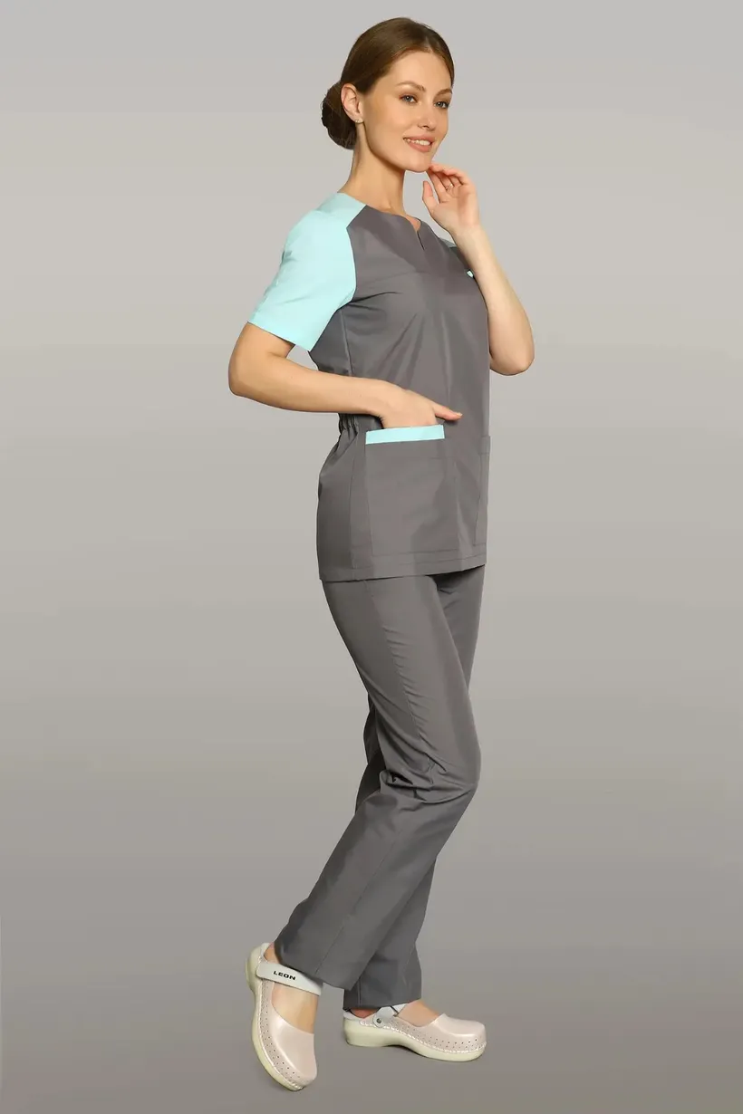 Костюм женский DOCTOR BIG 4-60-01-1 ТС, кор.рукав (41, 16, 41) Графит/Мята