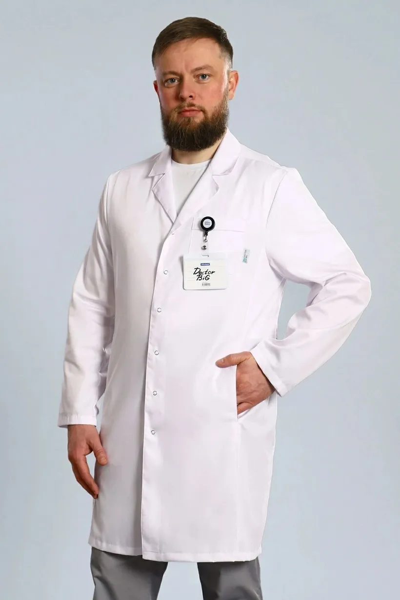 Халат мужской DOCTOR BIG 5-10.1-01-4  TC, дл.рук, кн. Белый 0